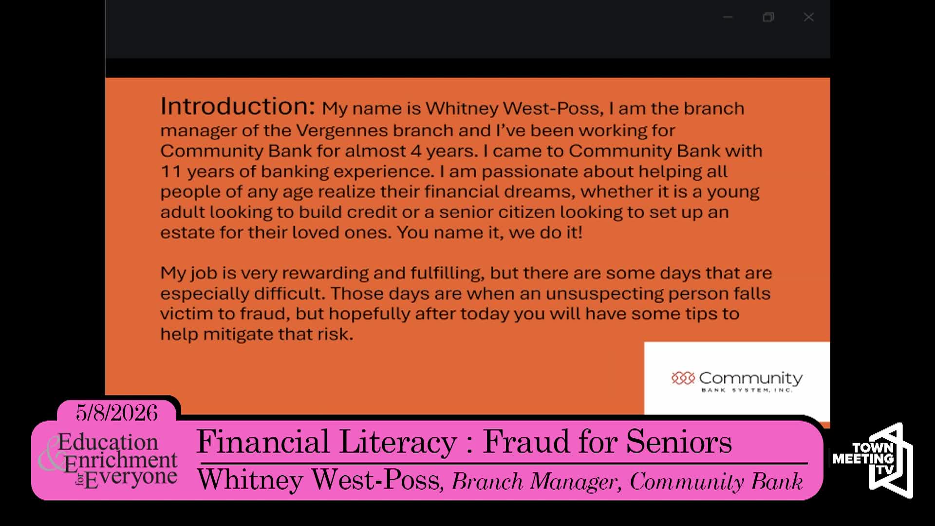 Thumbnail image for Education & Enrichment For Everyone - Financial Literacy: Fraud For Seniors